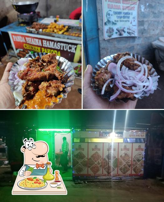 Among various things one can find food and interior at Panda bhaina Chicken pakoda center