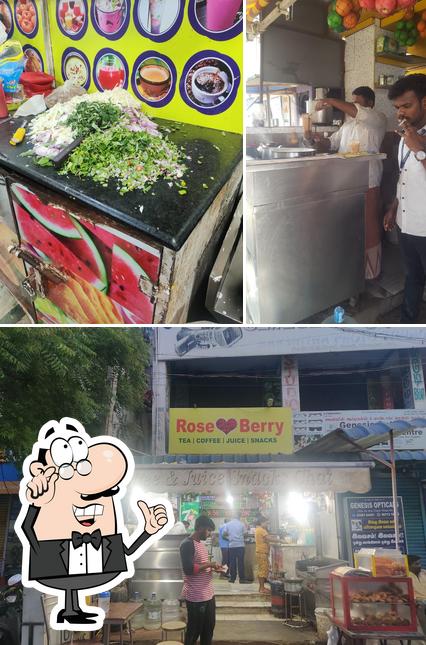 Check out the image showing interior and food at Rose Berry
