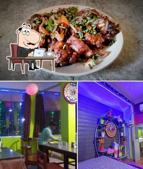 Check out the image displaying interior and food at Nimantran Hotel and Restaurant