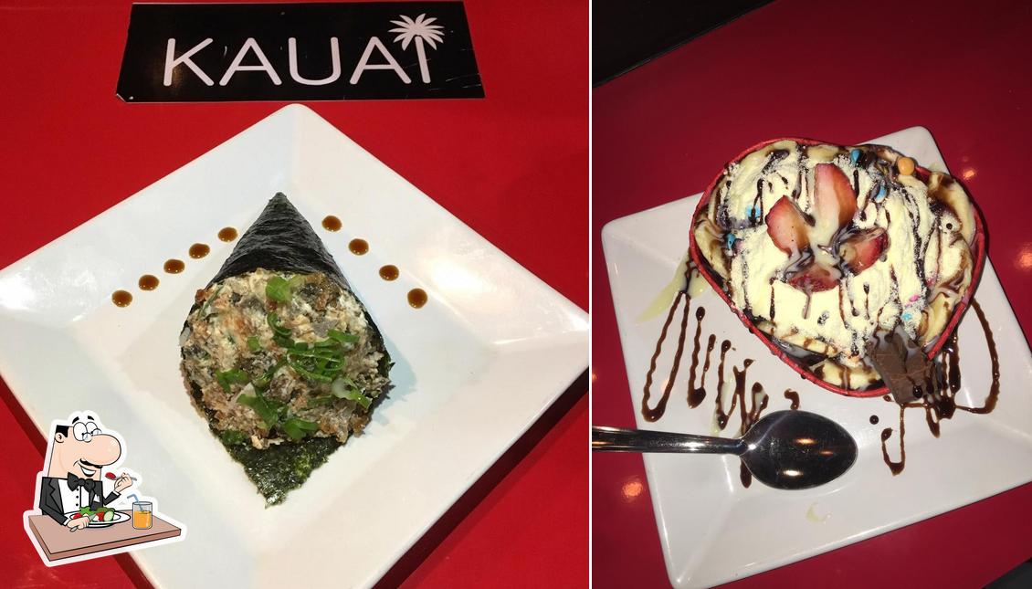 Platos en Kauai Poke Temaki e Açai