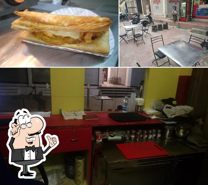 The image of interior and sandwich at Chaat Chatore & Anna's UDIPI Cafe