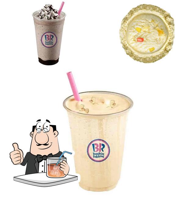 Among various things one can find drink and food at Baskin Robbins - Ice Cream Desserts
