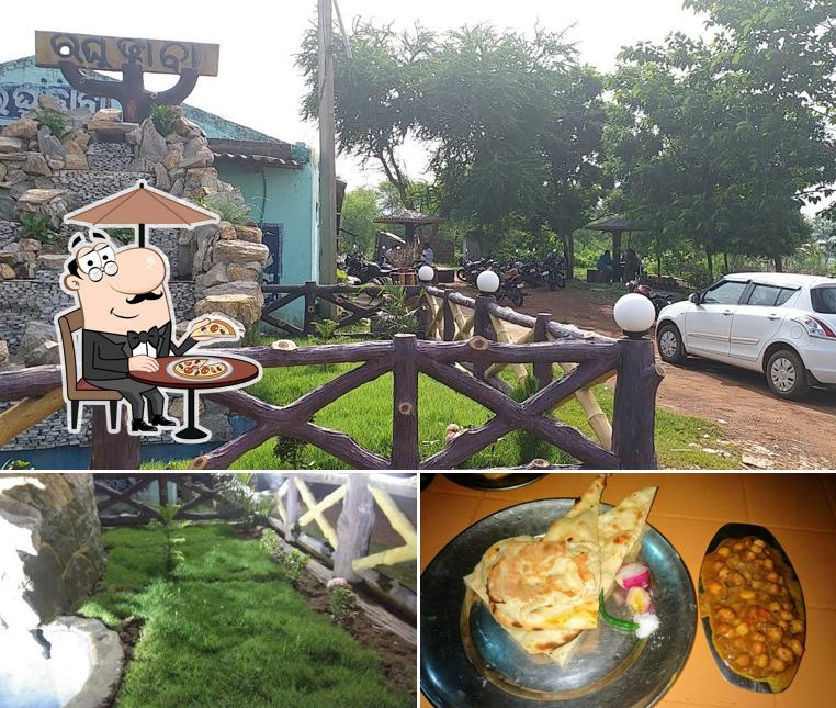 The image of exterior and food at Raghu Dhaba