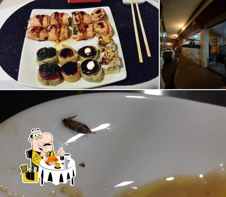 A comida e interior do restaurante