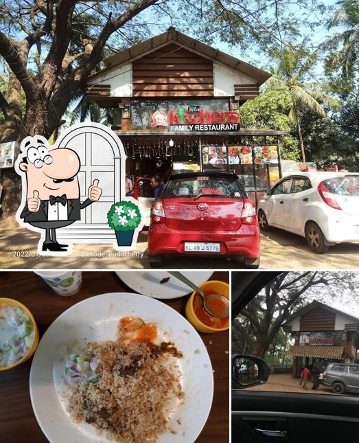 The picture of exterior and food at Kitchens Family Restaurant