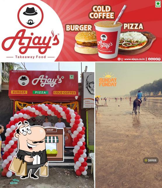 The restaurant's exterior and burger