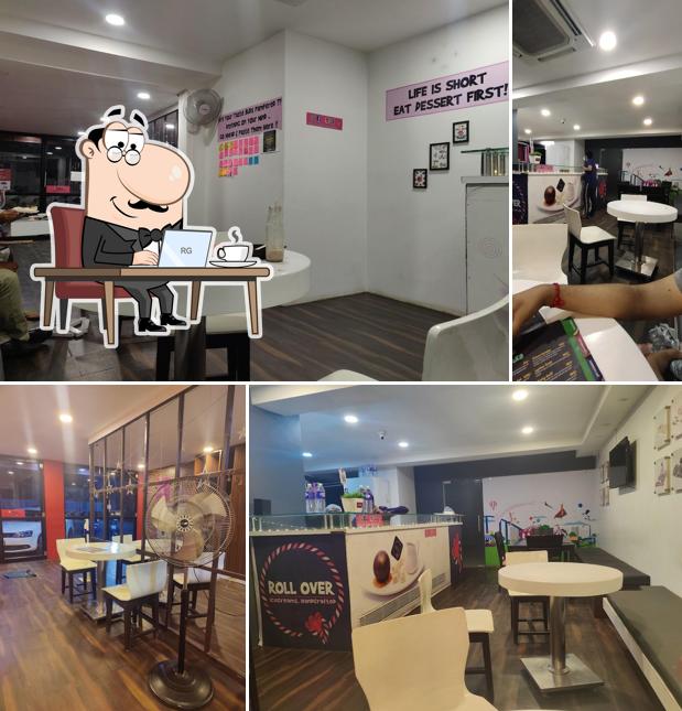 Take a seat at one of the tables at Roll Over Icecreams