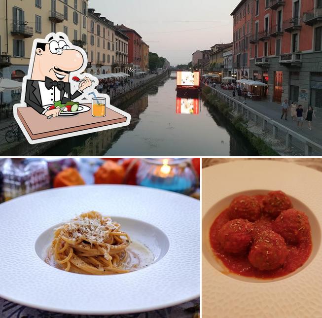 Questa è la foto che mostra la cibo e esterno di La Bottega di Lomi - Alzaia Naviglio Grande