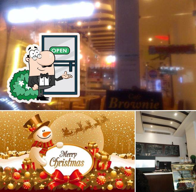 Brownie Cafe is distinguished by exterior and blackboard