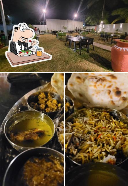 This is the photo showing food and interior at Hotel Maharaja