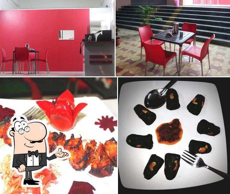 Take a look at the image depicting interior and food at Fusion delight
