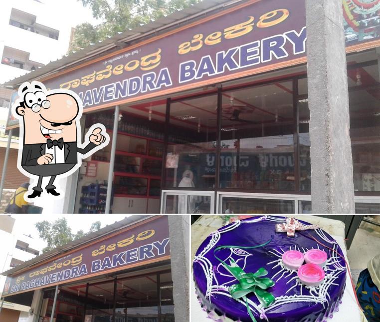 Among various things one can find exterior and cake at Sri Raghavendra Bakery