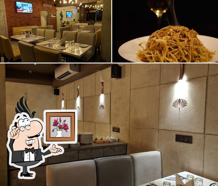 This is the image showing interior and food at Skylark Restaurant