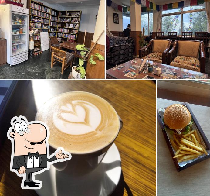 The picture of interior and food at Lha Cafe at Ahimsa House