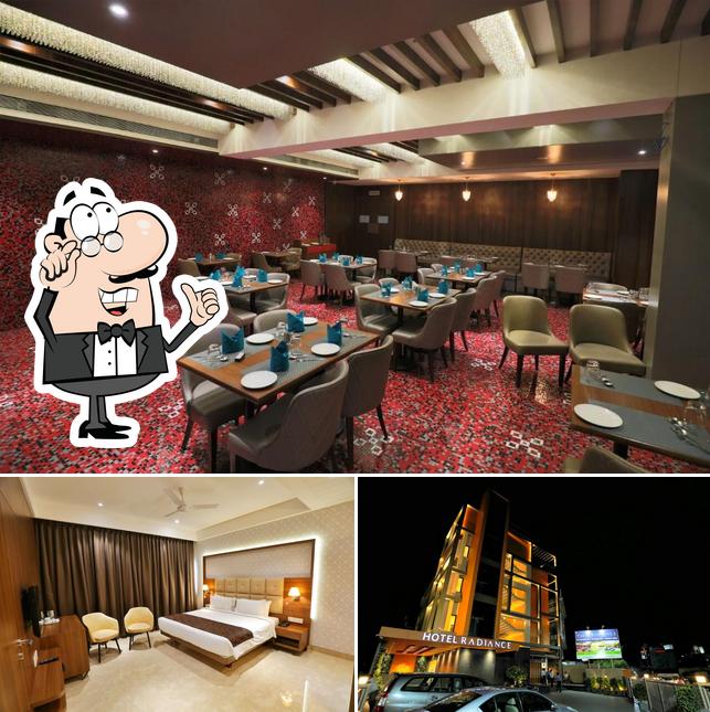 This is the picture displaying interior and exterior at Hotel Radiance Multi-cuisine Restaurant