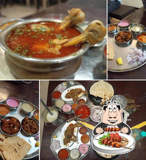 Food at Radhai Hotel ( Authentic Kolhapuri Thali)