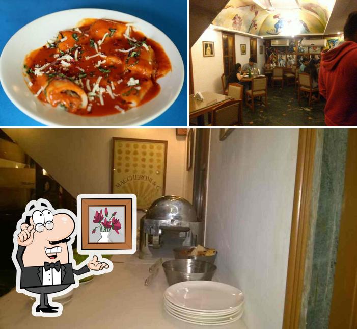 Take a look at the picture depicting interior and food at Pizza meo
