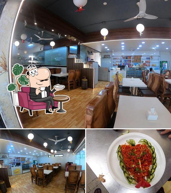 The restaurant's interior and food