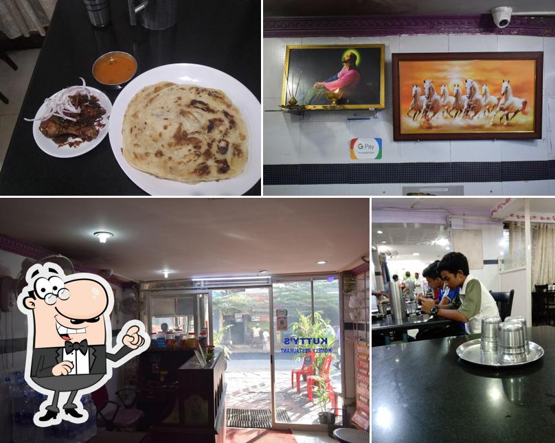 Check out the image showing interior and food at Kuttys Homely Restaurant
