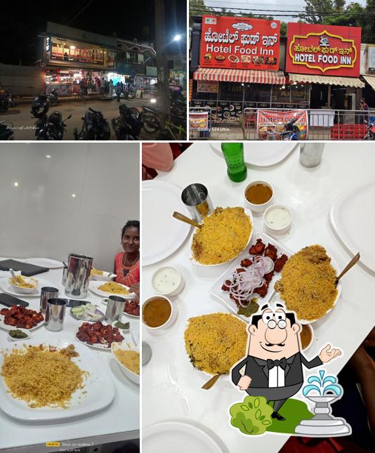 This is the picture displaying exterior and food at Hotel FOOD INN