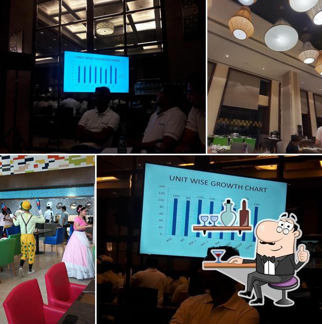 Take a seat at one of the tables at The Square