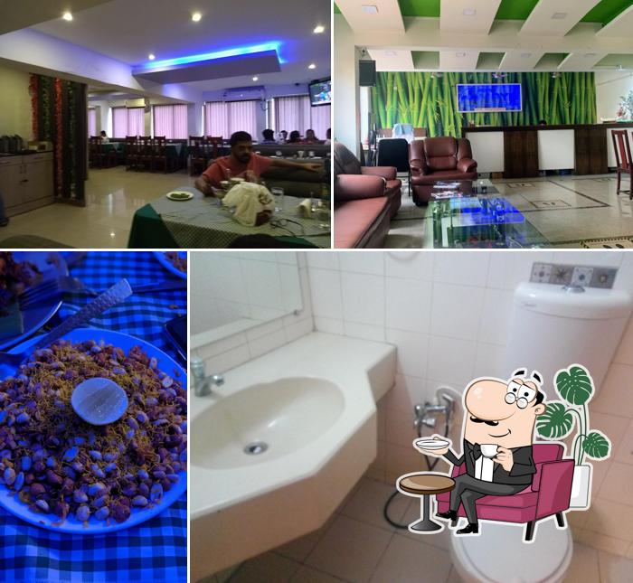 Take a seat at one of the tables at Hotel Maya International