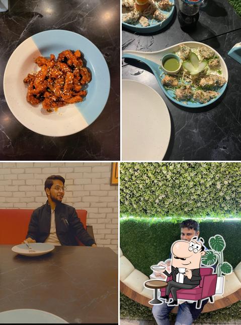 The image of interior and food at The Hideout Cafe