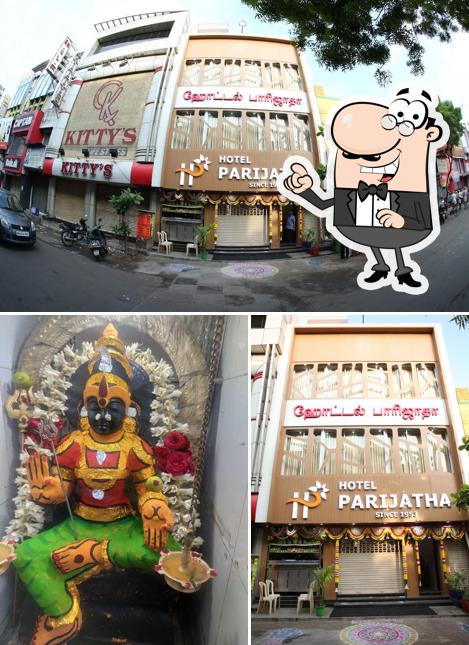 The exterior of Hotel Parijatha and Party Hall