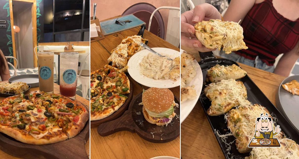 At brews and beans, you can order pizza