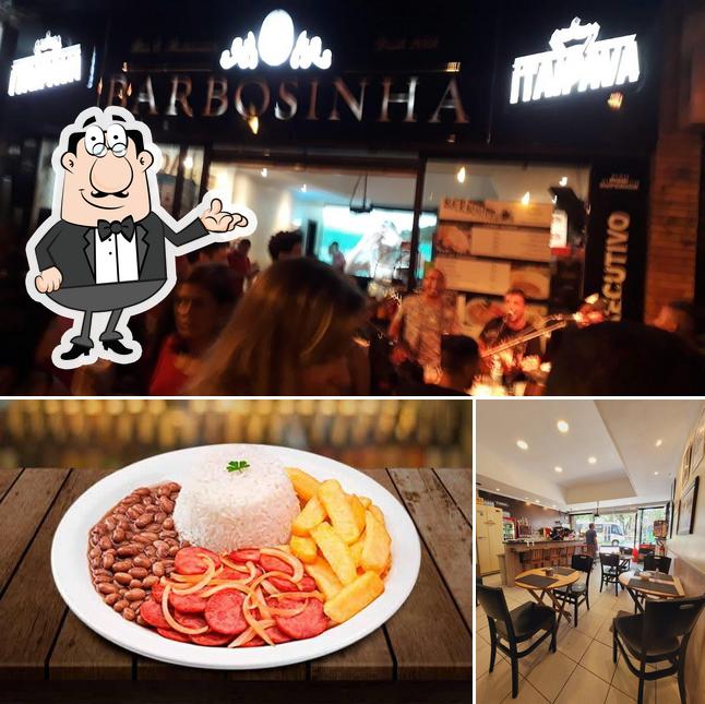 Confira a ilustração mostrando interior e comida no Barbosinha Bar e Restaurante