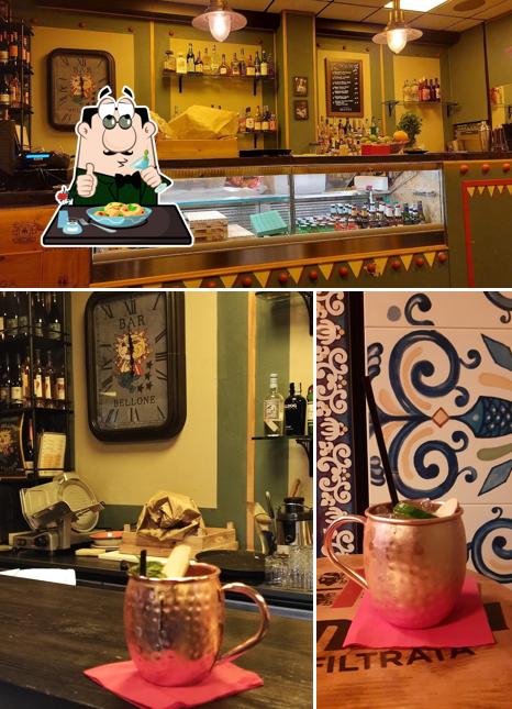 Tra le diverse cose da Bar Bellone si possono trovare la cibo e interni