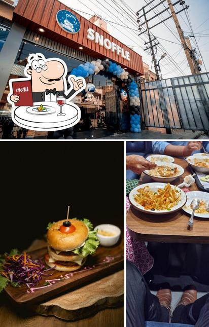 Take a look at the image showing food and exterior at Snoffle
