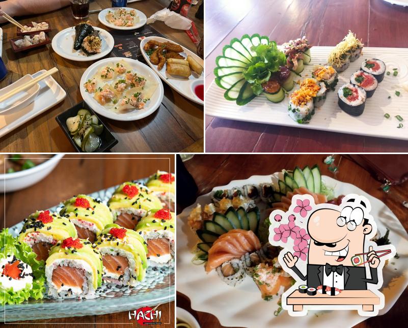 Rolos de sushi são servidos no Hachi Japanese Food Rio Preto