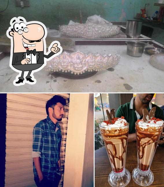 Check out the picture showing interior and dessert at Swathi Bakery