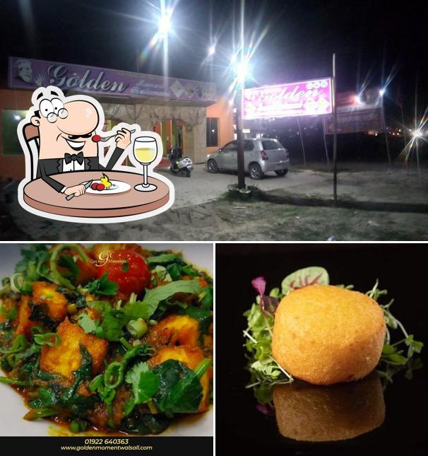 The picture of food and exterior at Golden Moment Restaurant