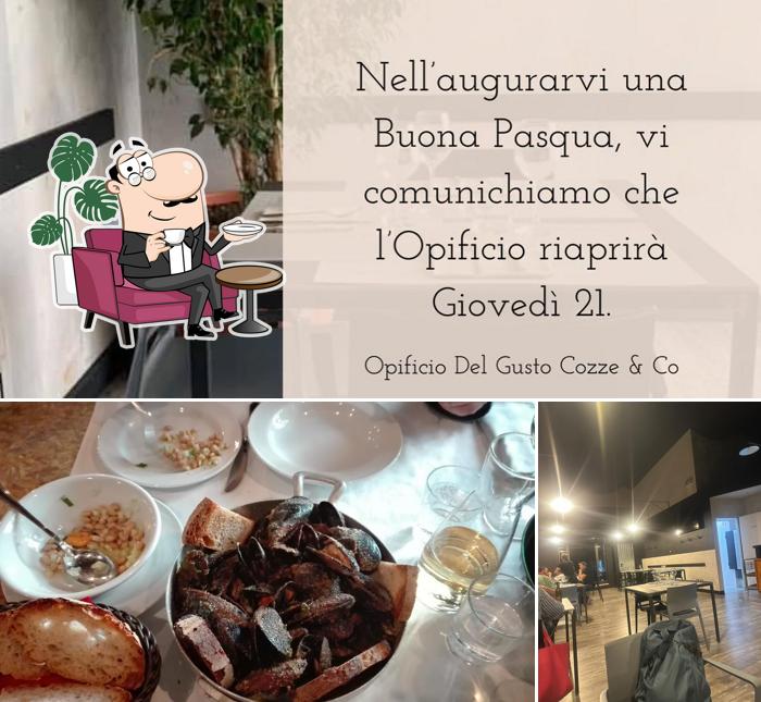 Questa è la foto che mostra la interni e cibo di Opificio Del Gusto Cozze&Co
