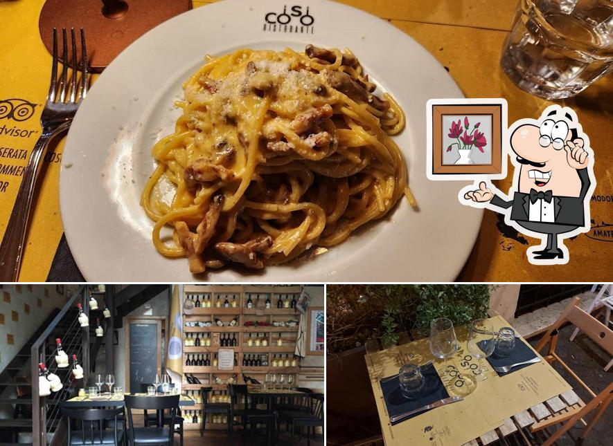 Questa è la immagine che presenta la interni e cibo di Coso Ristorante