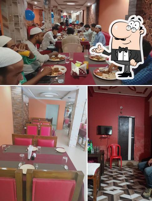 The restaurant's interior and food