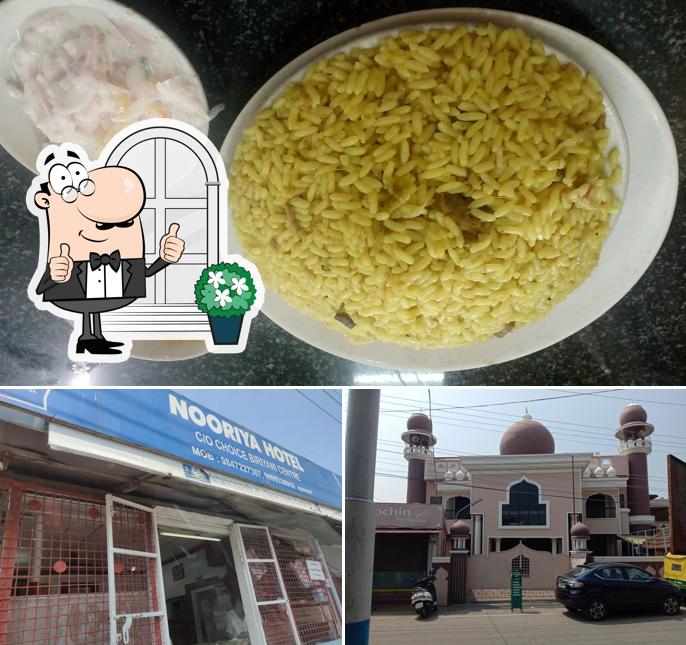 Among different things one can find exterior and dessert at Nooriya Hotel