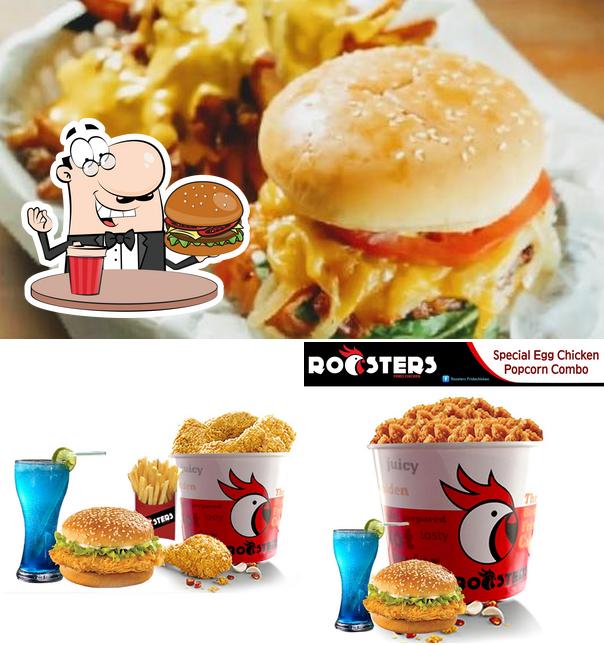 Get a burger at Roosters Fried Chicken