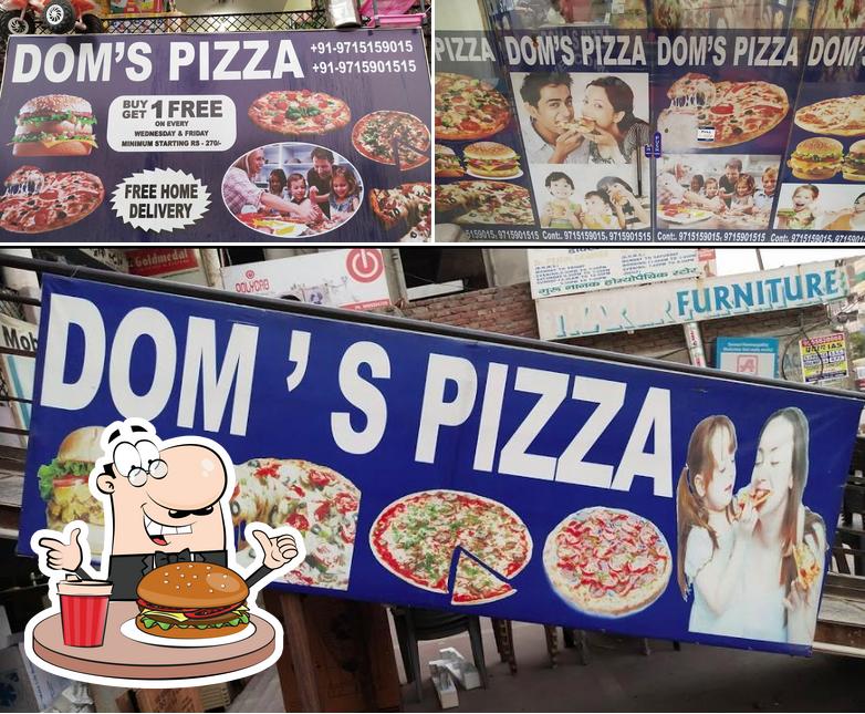 Order a burger at Dom's Pizza