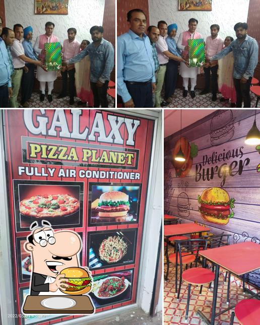 Try out a burger at Galaxy Pizza Planet