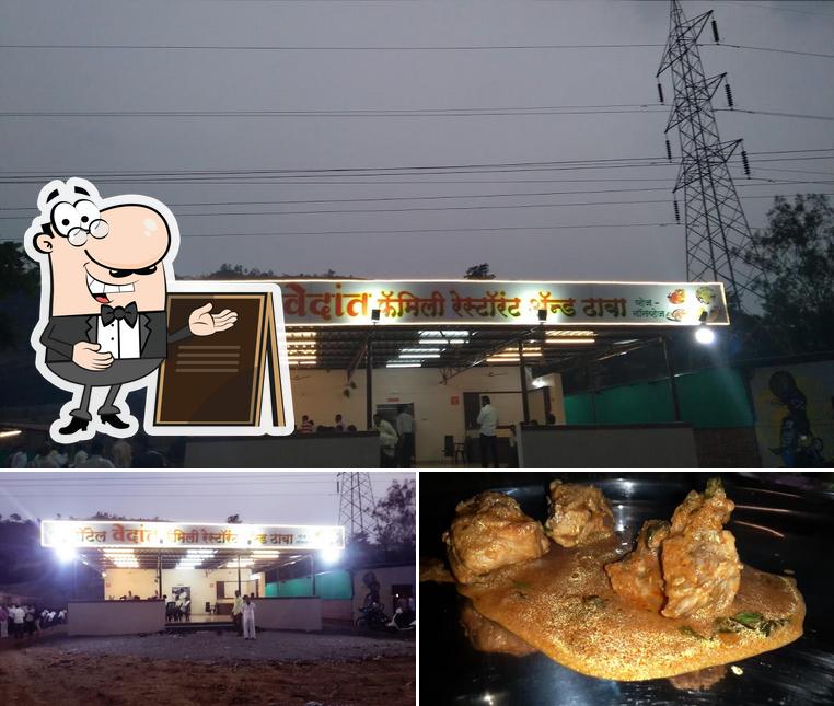 Take a look at the photo depicting exterior and food at Hotel Vedant Family Restaurant (Veg/Non-veg)