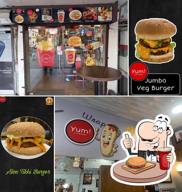 Get a burger at Yum Food & Shakes