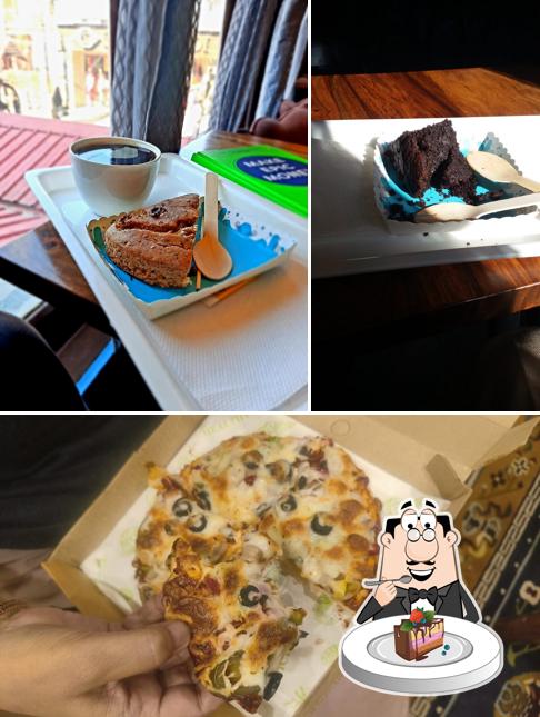 Chocolate cake at Brews & Books Cafe