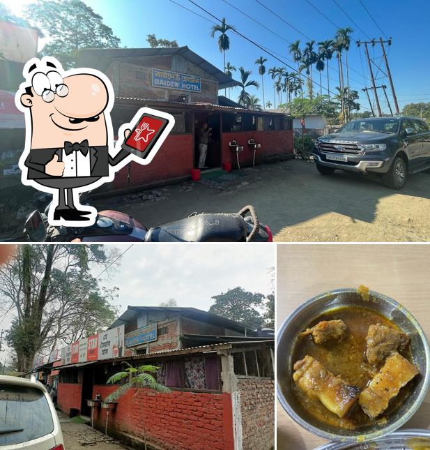 This is the picture showing exterior and food at Baideu Hotel