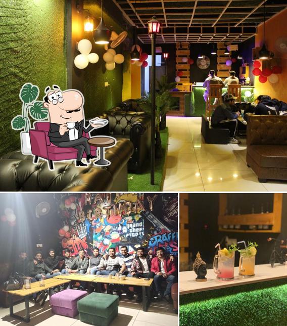 Among different things one can find interior and alcohol at Hangout garden cafe & restro