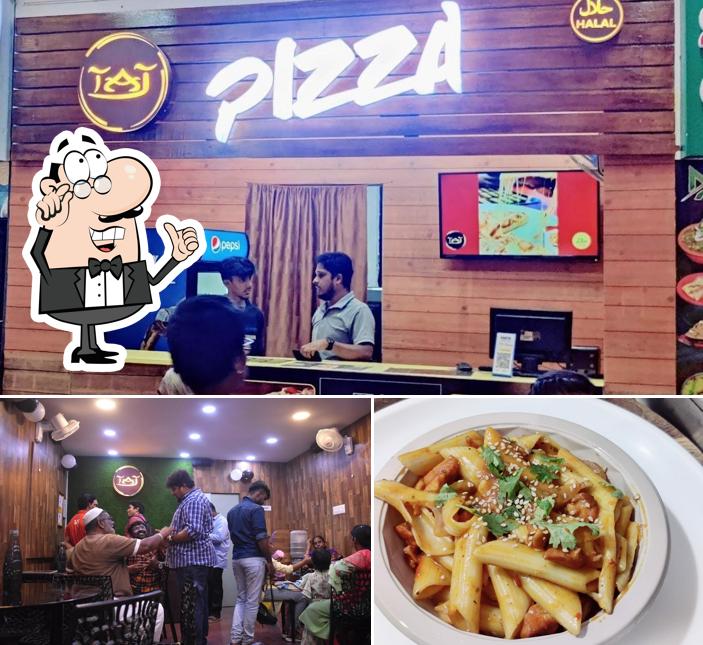 The picture of interior and food at Taj Pizza - Best Pizza in Madurai Own made Base & flavours of Sauces