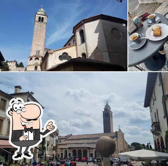 Questa è la foto che presenta la esterno e cibo di Caffè Centrale Asolo