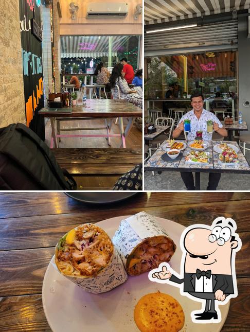 The restaurant's interior and food